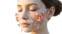 Young woman with closed eyes and delicate floral vines growing across her face in artistic beauty concept for skincare and natural cosmetics.