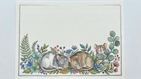 Adorable watercolor hamsters sleeping peacefully among botanical foliage with berries and leaves for nursery decor and pet lover designs.