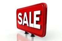 Bright red 3D sale sign with white bold letters on isolated background, perfect for retail promotions and discount advertising campaigns.