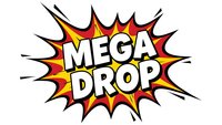 Comic book style explosion burst with mega drop text in bold letters on colorful starburst background for promotional marketing designs.