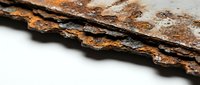 Weathered bark texture with rust-colored oxidation and natural decay patterns, suitable for backgrounds, overlays, and design elements in creative projects.