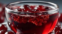 Red berry jam or preserves in clear glass bowl with chunky fruit pieces and glossy texture for breakfast spreads and homemade cooking recipes.