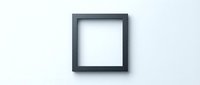 Dark square picture frame isolated on white background, minimalist mockup for artwork, photo, or poster display.