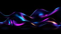 Luminous flowing waves in neon blue and purple colors on black background create dynamic abstract pattern with glowing light effects.