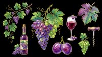 Watercolor grape and wine clipart set isolated on transparent background. Includes bottle, glass, corkscrew, leaves, and grape bunches for stickers, sublimation, and t-shirt design.
