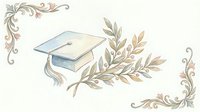 Graduation cap with decorative botanical elements and ornamental flourishes on cream background, suitable for educational certificates, diplomas, academic invitations, and graduation-themed designs.