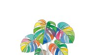 Colorful tropical monstera leaves in vibrant rainbow hues on white background. Exotic foliage with split leaf pattern for modern botanical decor and design projects.