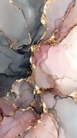 Abstract alcohol ink art with gold foil accents in pink and gray tones creating fluid organic patterns for luxury interior design and modern decor.