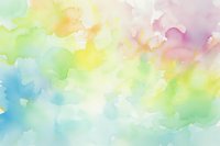 Soft pastel watercolor background with blended rainbow hues of blue, green, yellow and pink creating dreamy abstract clouds and gentle color transitions.