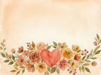 Watercolor floral arrangement with coral heart centerpiece on textured paper background for romantic greeting cards and wedding invitations.
