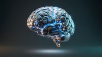 Digital brain with glowing neural networks and circuit patterns floating on dark background for artificial intelligence and technology concepts.