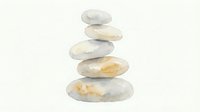 Stacked smooth stones balanced in zen tower formation on white background, isolated for wellness, meditation, spa, and mindfulness design projects.