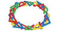 Colorful geometric triangle shapes arranged in circular frame on white background, isolated clipart design element suitable for educational materials, presentations, and graphic design projects.