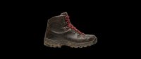 Brown leather hiking boot with red laces, isolated on transparent background. Ready for t-shirt design, stickers, clipart, print on demand, and sublimation projects.