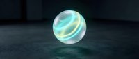 Glowing spherical orb with swirling cyan and turquoise energy waves, floating above dark textured surface for sci-fi, fantasy, and digital design projects.