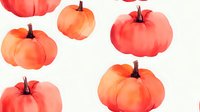 Watercolor pumpkins in coral and orange shades scattered on white background, seamless pattern for seasonal fall and harvest designs, isolated elements.