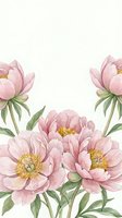 Watercolor pink peonies with green leaves on light background for wedding invitations, greeting cards and feminine design projects.