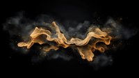 Glowing golden smoke wave flows horizontally across dark background with sparkling particles and mystical atmospheric effect creating dramatic abstract design.