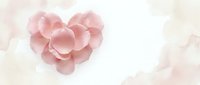 Heart-shaped arrangement of soft pink rose petals on dreamy pastel background for romantic wedding and Valentine's Day designs.