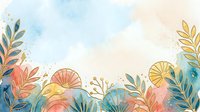 Watercolor botanical border with hand-drawn leaves, flowers and abstract shapes in soft pastel colors. Isolated design element for invitations, greeting cards, posters and web graphics.