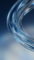 Flowing glass ribbons with luminous blue and white strands create an elegant, dynamic wave against a soft gradient background, suitable for modern design and tech applications.