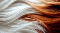 Flowing waves of white and copper hair strands creating abstract pattern with smooth curves and contrasting colors, suitable for salon and beauty designs.