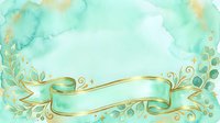 Turquoise and gold decorative banner with ornamental foliage elements on isolated background, suitable for invitations, greeting cards, and design projects.