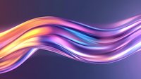 Vibrant flowing waves of light in purple, orange and blue colors create dynamic abstract background with smooth glossy curves and gradient effects.