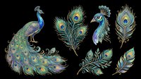 Peacock bird with ornate tail feathers and decorative plumage isolated on transparent background. Ready for t-shirt design, clipart, stickers, sublimation, and print-on-demand projects.