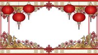 Chinese New Year festive frame with red lanterns, golden dragons and traditional ornaments on white background for greeting cards and celebrations.