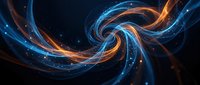 Glowing blue and orange swirling energy waves with particle effects on dark background, suitable for tech, science, and digital design projects.