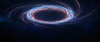 Swirling energy portal with glowing blue and orange light trails creating cosmic vortex in dark space for sci-fi and fantasy design projects.