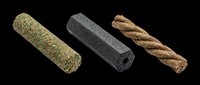 Grass roller, charcoal block, and twisted rope isolated on transparent background, ready for clipart, stickers, t-shirt design, and print on demand use.
