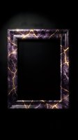 Elegant purple marble frame with golden veins and kintsugi-inspired cracks on black background for luxury design projects and premium branding materials.