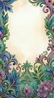 Ornamental floral border frame with colorful scrolling leaves and decorative flourishes in blue, green, and purple tones on aged cream background. Isolated design element ready for invitations, certificates, and greeting cards.