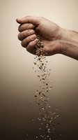 Male hand pouring seeds or grain, symbolizing agriculture, harvest, farming, sowing, and sustainable food production for commercial and editorial use.