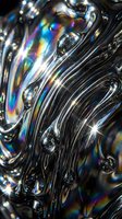 Liquid chrome surface with flowing metallic waves and rainbow light reflections, creating an abstract shiny background for design and creative projects.