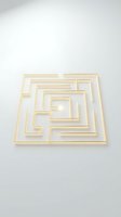 Geometric maze made of gold neon lines on white background, isolated design element for business concepts, problem solving, strategy, and innovation projects.