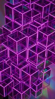 Neon glowing purple cubes arranged in geometric pattern with dark background, suitable for tech, digital art, gaming, and modern design projects.