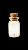 Small clear glass bottle with cork stopper, isolated on transparent background. Great for potion clipart, sticker, t-shirt design, print on demand, and sublimation projects.