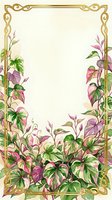 Ornate golden frame with pink and green flowering vines on cream background, isolated design element suitable for invitations, cards, posters, and decorative projects.