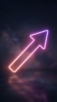 Glowing pink neon arrow pointing upward against starry night sky with cosmic clouds for business growth and success concepts.