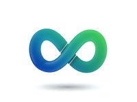 Modern infinity symbol with blue to green gradient on white background for logos, business concepts and mathematical presentations.
