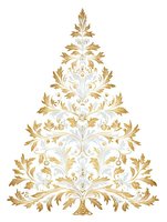 Elegant gold and white ornamental Christmas tree with baroque acanthus leaf pattern on isolated background for holiday cards and luxury decor.