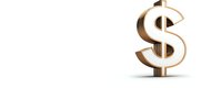 Metallic gold dollar symbol on white background with soft shadow, isolated financial icon for business and economic concepts.