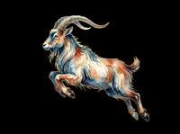 Watercolor leaping goat with curved horns, isolated on transparent background, ready for t-shirt design, stickers, clipart, print on demand, and sublimation projects.
