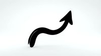 Black curved arrow pointing upward and right on white background isolated for business growth presentations and design projects.