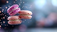 Pink macarons with sparkles and bokeh lights creating magical dessert scene for bakery marketing, food photography, and culinary advertising campaigns.