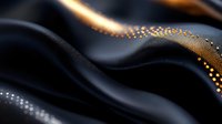 Luxurious dark fabric with golden beaded embellishment flowing in elegant waves, premium textile with metallic accents for fashion and interior design projects.