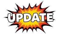 Comic book style explosion burst with UPDATE text in bold letters. Colorful starburst design for announcements, notifications and promotional materials.